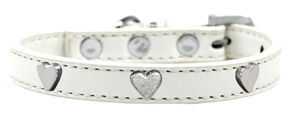 Silver Heart Widget Dog Collar White Size 10